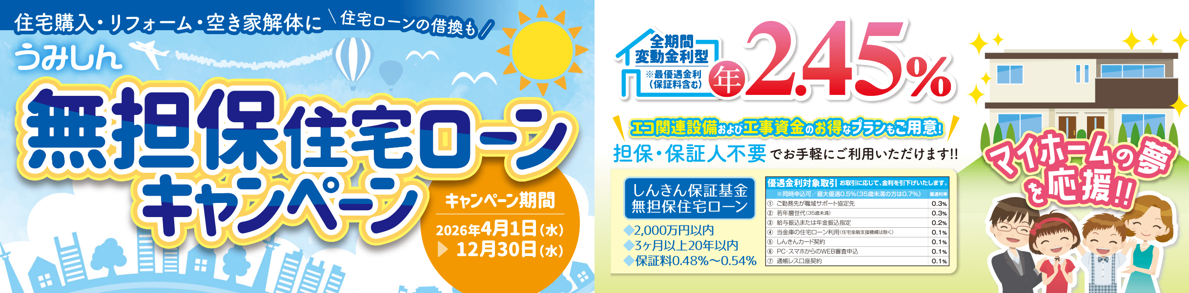 うみしん無担保住宅ローンキャンペーン